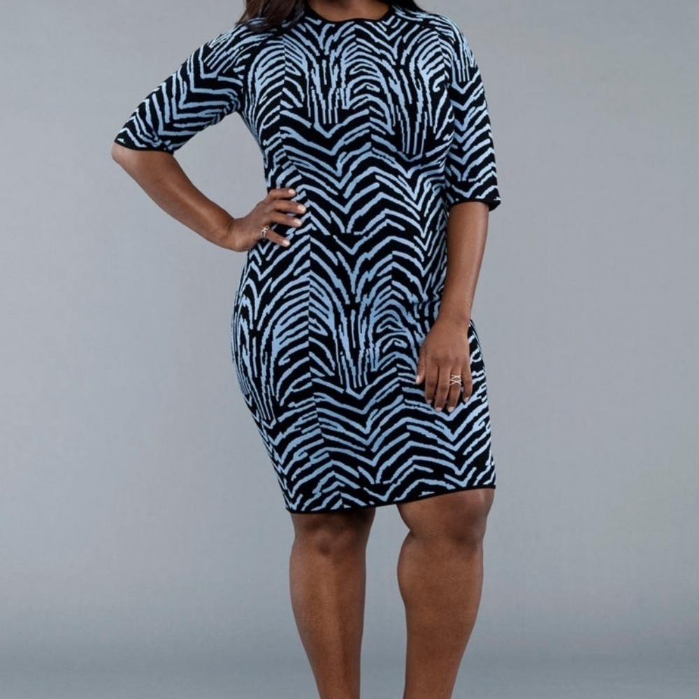 i.b.b.i. Blue Zebra Stripe Body Con Dress … - Picture 2 of 7